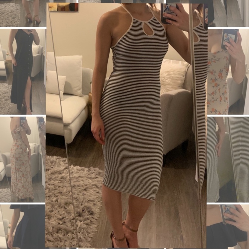Jersey Midi Dress with Key Whole Neckline in B&W